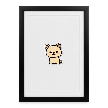 Kuschelhund Kawaii Illustration - Gerahmtes Poster (27 × 37 cm) - Schwarz - Vorne