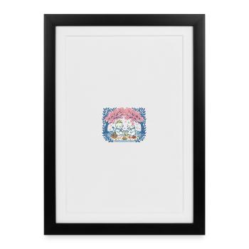 Real cats on picnic between sakura - Framed poster (27 × 37 cm) - black - Front