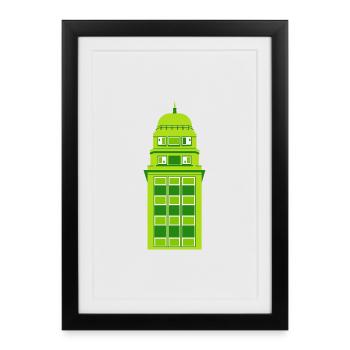 Retro Green Tower Clock - Framed poster (27 × 37 cm) - black - Front