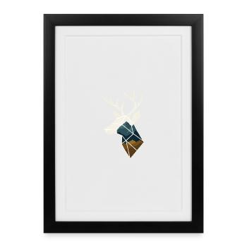 Geometrischer Hirsch mit Bergmotiv - Gerahmtes Poster (27 × 37 cm) - Schwarz - Vorne