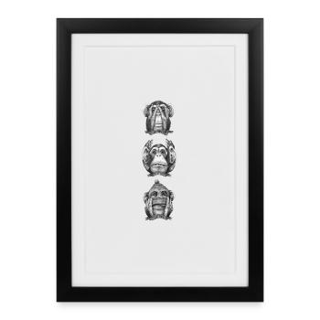 Trois Singes: Voir Tout le Mal - Affiche encadrée (27 × 37 cm) - noir - Devant