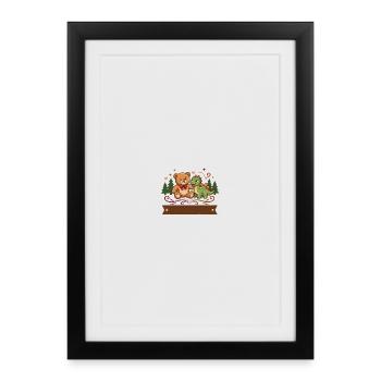 Cuddly toy and dinosaur in the forest - Framed poster (27 × 37 cm) - black - Front