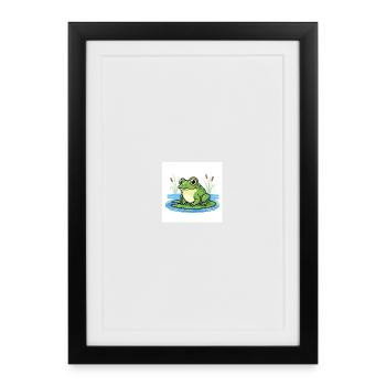 Charmante grenouille sur un nénuphar - Affiche encadrée (27 × 37 cm) - noir - Devant
