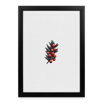 Roter Beerenzweig Blattmuster - Gerahmtes Poster (27 × 37 cm) - Schwarz - Vorne