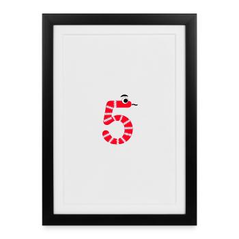 Number 5 Snake Red Kids - Framed poster (27 × 37 cm) - black - Front