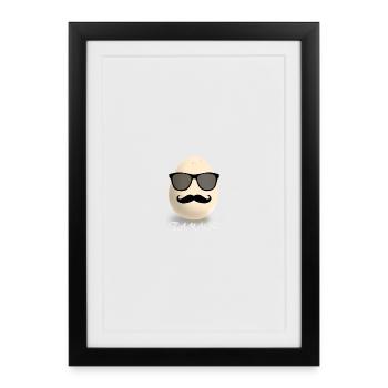 Tamago - Oeuf avec lunettes de soleil et moustache - Affiche encadrée (27 × 37 cm) - noir - Devant