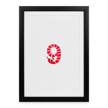 Numéro 9 Serpent Rouge Enfants - Affiche encadrée (27 × 37 cm) - noir - Devant