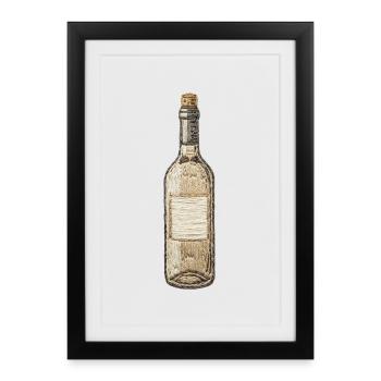 Bouteille de vin à l’aspect brodé (imprimé) - Affiche encadrée (27 × 37 cm) - noir - Devant