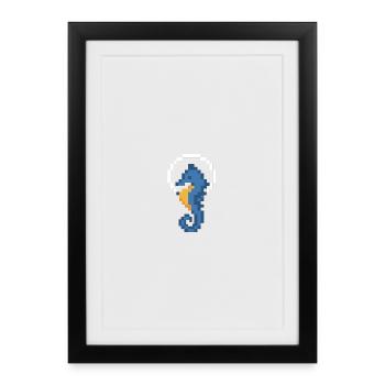 Hippocampe Pixel Bleu - Affiche encadrée (27 × 37 cm) - noir - Devant