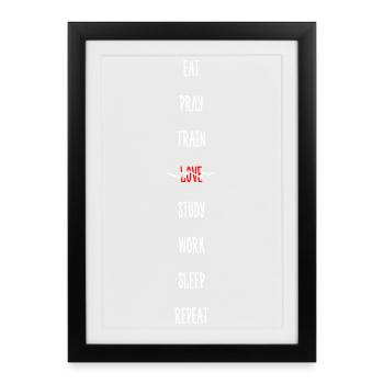 Routine quotidienne monochrome avec accent rouge - Affiche encadrée (27 × 37 cm) - noir - Devant