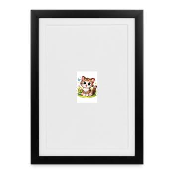 Kitten in the garden with flowers - Framed poster (27 × 37 cm) - black - Front