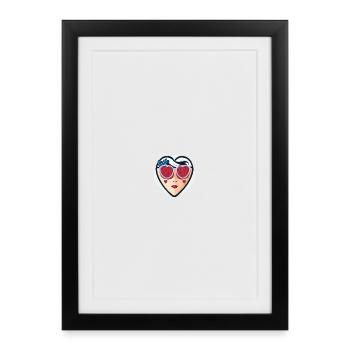 Femme aux roses, lunettes en forme de cœur, amour rétro - Affiche encadrée (27 × 37 cm) - noir - Devant