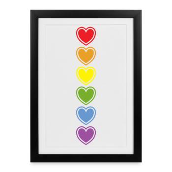 Cœurs arc-en-ciel d’amour LGBT - Affiche encadrée (27 × 37 cm) - noir - Devant