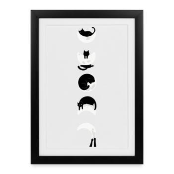 Minimalist Cat Moon Phases - Framed poster (27 × 37 cm) - black - Front