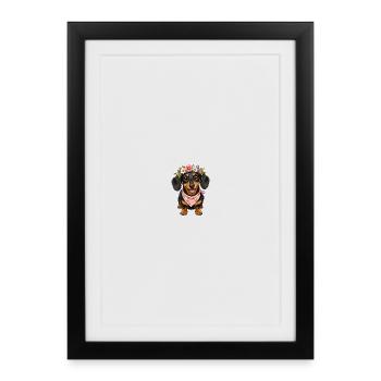 Bandana en couronne de fleurs de teckel - Affiche encadrée (27 × 37 cm) - noir - Devant