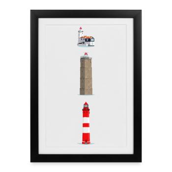 Phares Ameland, Terschelling, Marches - Affiche encadrée (27 × 37 cm) - noir - Devant