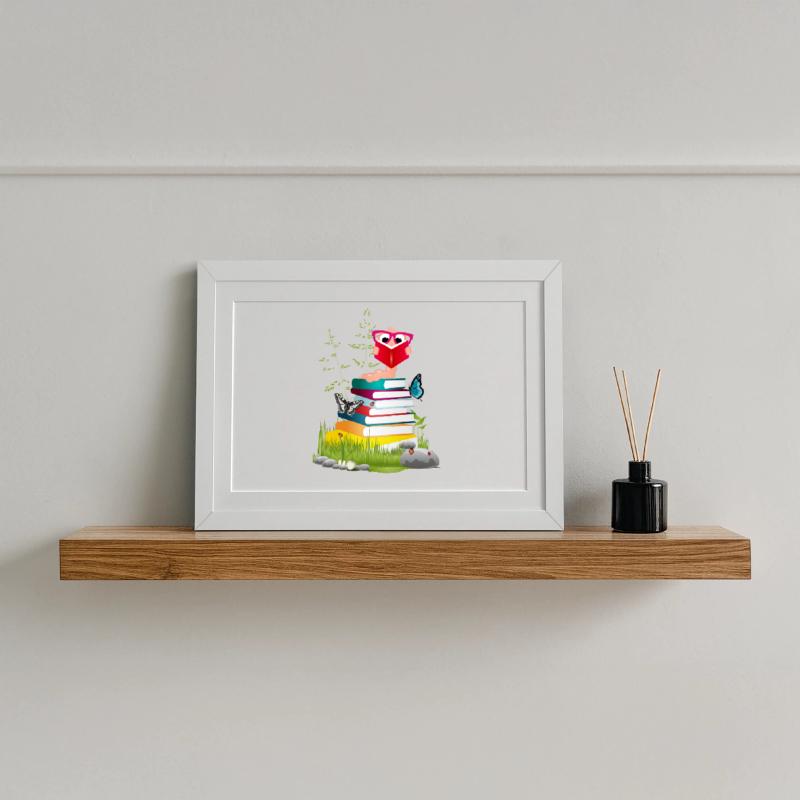 Knowledge-thirsty bookworm while reading a book Framed poster (37 × 27 cm)