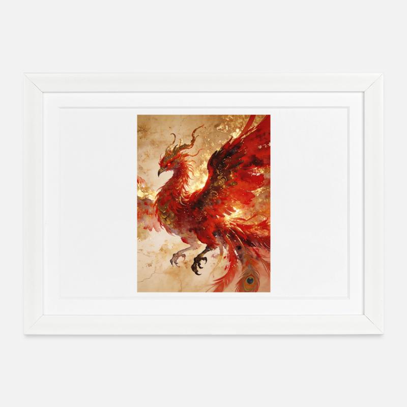 Der Sonnenherr: Phönix (Fenghuang) – Harmon - Gerahmtes Poster (37 × 27 cm) - Weiß