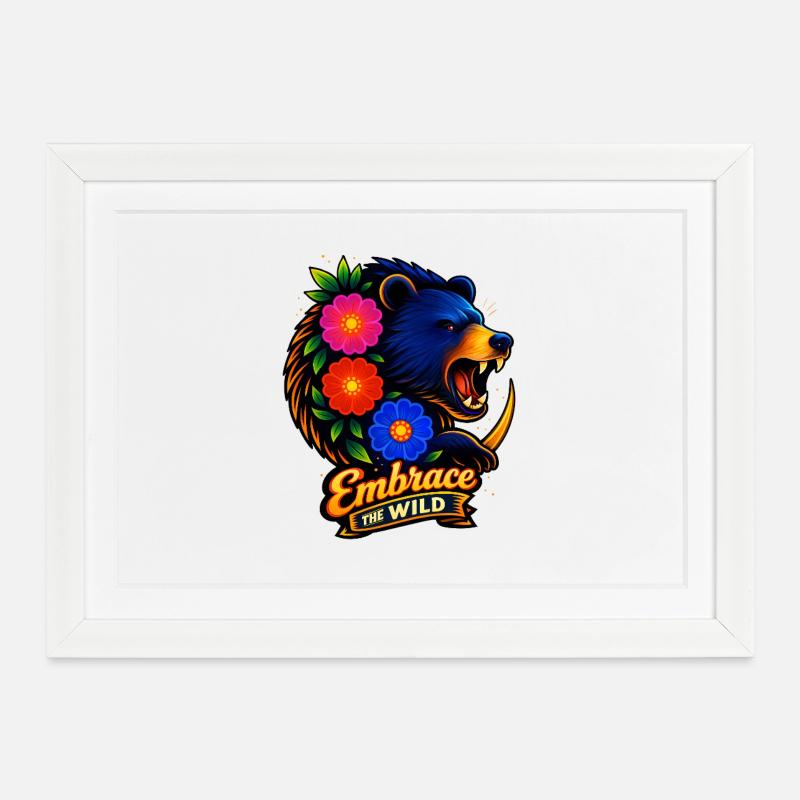 Wilderness Embrace with Flowers - Framed poster (37 × 27 cm) - white