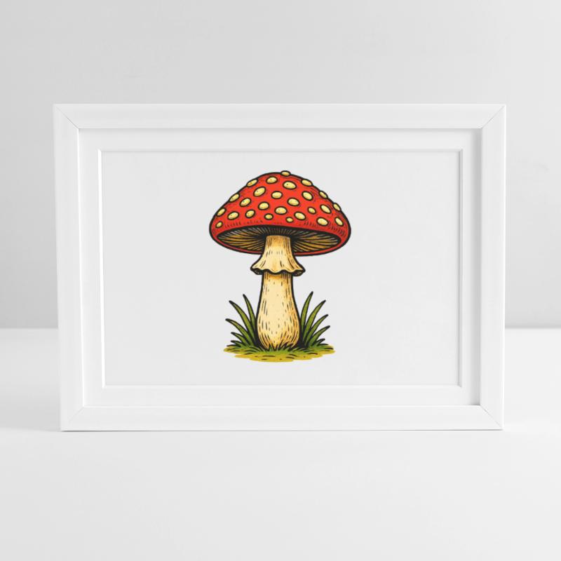 Red Toadstool Retro Framed poster (37 × 27 cm)