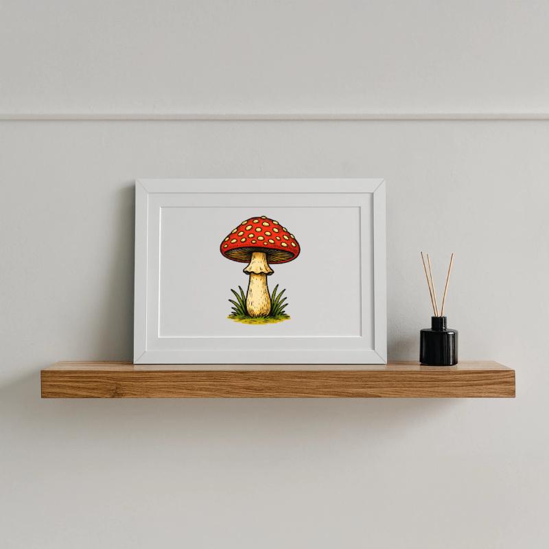 Red Toadstool Retro Framed poster (37 × 27 cm)