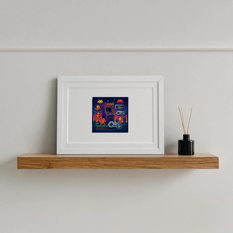 Conception de jeu d’arcade Pixel rétro Affiche encadrée (37 × 27 cm)