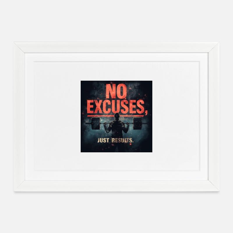 Pas d’excuses, juste des résultats – Neon Gym Motivation du - Affiche encadrée (37 × 27 cm) - blanc