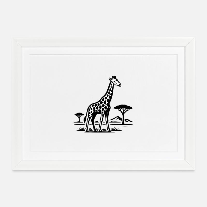 Giraffe silhouette in savannah country - Framed poster (37 × 27 cm) - white