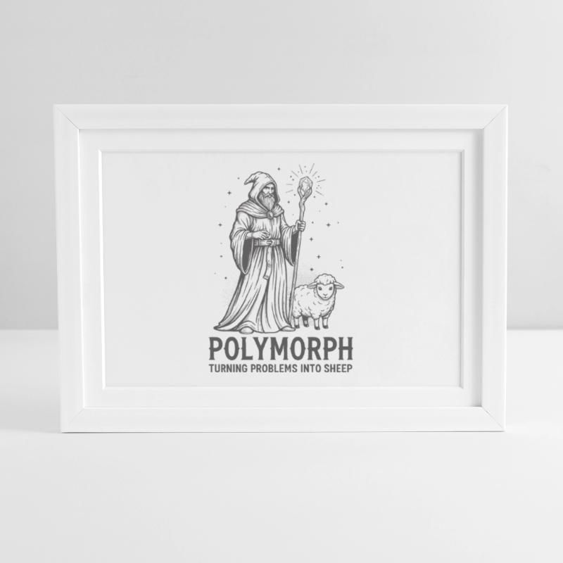 Polymorph Wizard – Turning Problems into Sheep Affiche encadrée (37 × 27 cm)