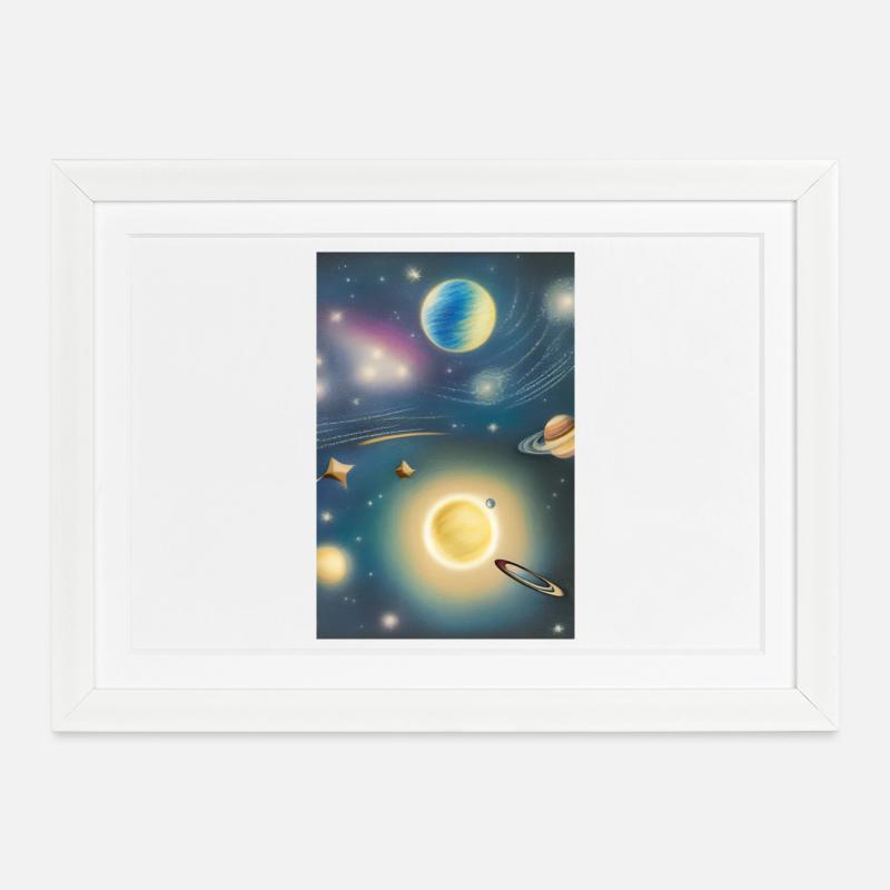 Espace et planètes - Affiche encadrée (37 × 27 cm) - blanc
