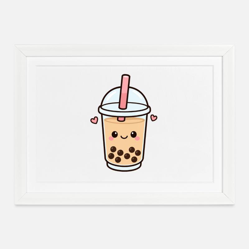 Kawaii Bubble Tea Herz - Gerahmtes Poster (37 × 27 cm) - Weiß
