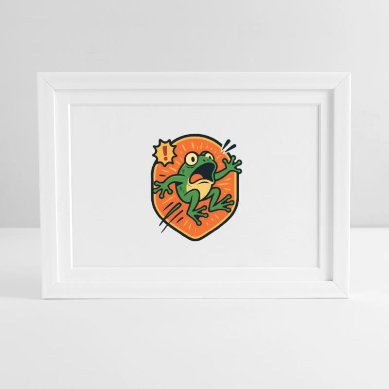 Badge Panic Frog Affiche encadrée (37 × 27 cm)
