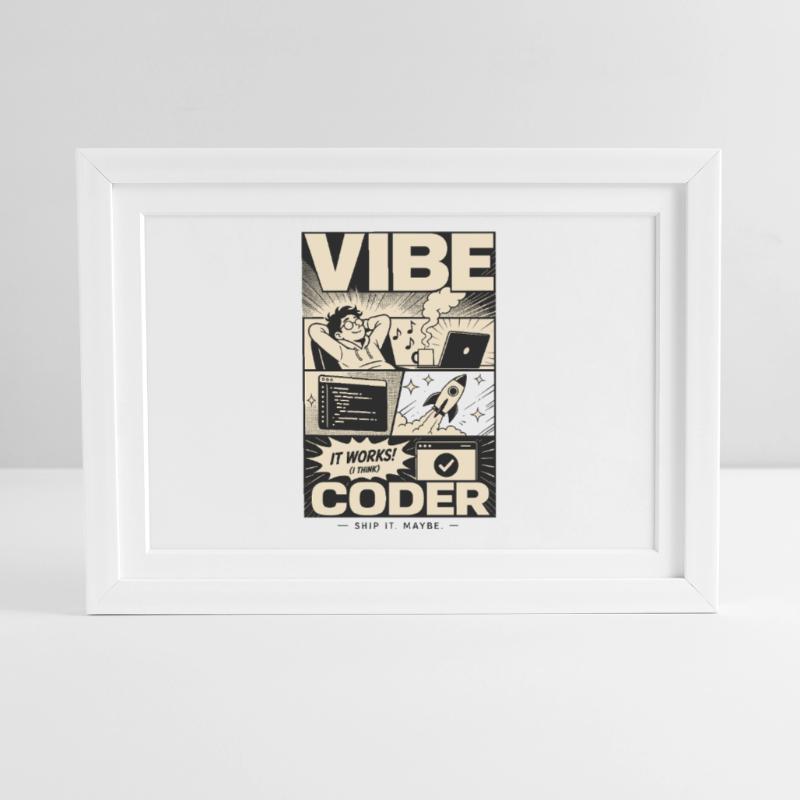 Vibe Coder Programmeur Humour Affiche encadrée (37 × 27 cm)