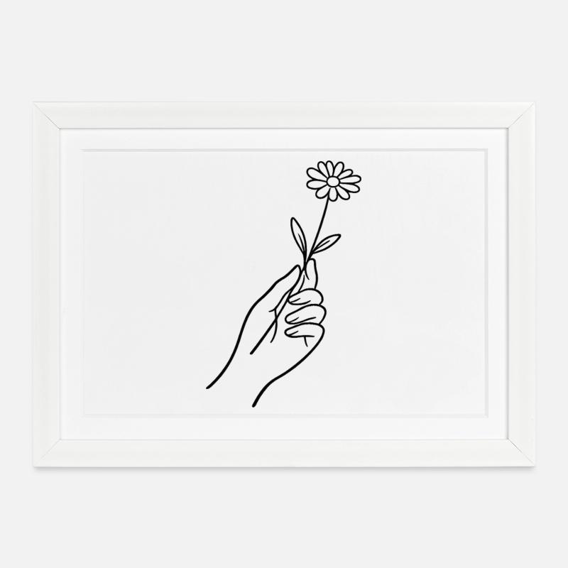 Ligne de main avec fleur - Affiche encadrée (37 × 27 cm) - blanc