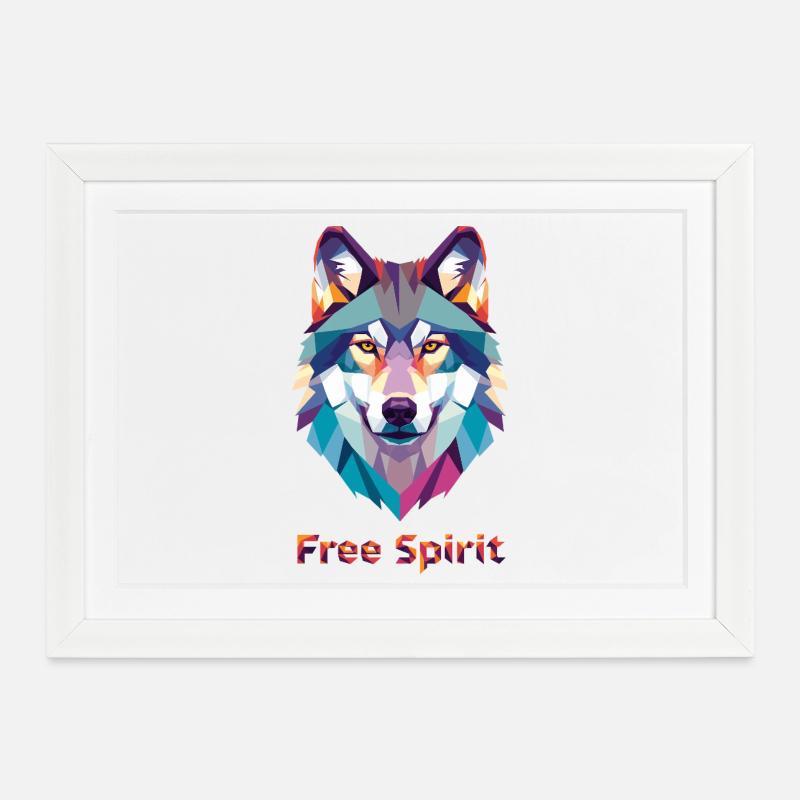 Geomorphic wolf with color explosion - Framed poster (37 × 27 cm) - white