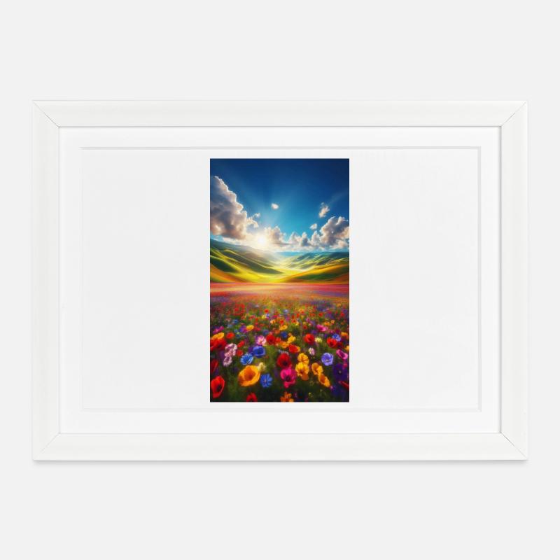 Rainbow meadow in sunlight - Framed poster (37 × 27 cm) - white