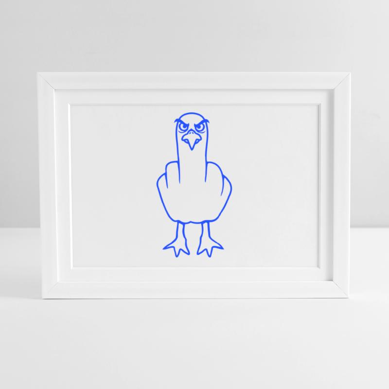 Möwe Mittelfinger Beleidigung Stinkefinger frech Gerahmtes Poster (37 × 27 cm)
