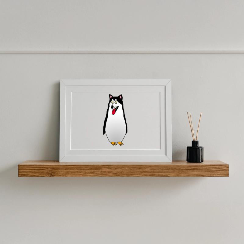 Hund oder Pinguin? Gerahmtes Poster (37 × 27 cm)