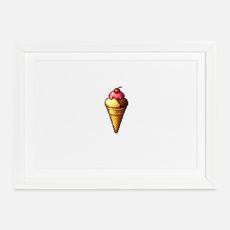 Retro Pixel Eiscreme Cone - Gerahmtes Poster (37 × 27 cm) - Weiß