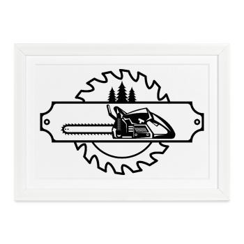 Kettensäge Axt Förster Holzfäller Säge Ketten Holz - Gerahmtes Poster (37 × 27 cm) - Weiß - Vorne
