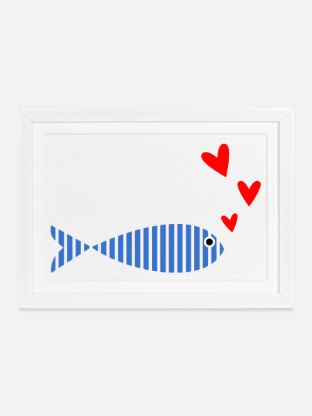 FISCH. SARDINE. FISCH. APRILFISCH. MEER - Gerahmtes Poster (37 × 27 cm) - Weiß
