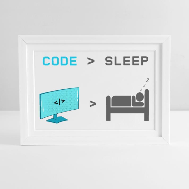 Code vs Veille : codeur en mode veille Affiche encadrée (37 × 27 cm)