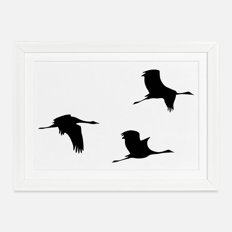 Fliegende Kraniche Vektor - Gerahmtes Poster (37 × 27 cm) - Weiß