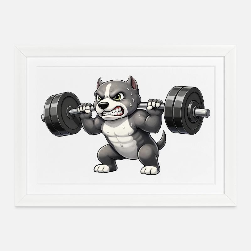 Pitbull Gewichtheber Bodybuilder Powerlifting Gym - Gerahmtes Poster (37 × 27 cm) - Weiß