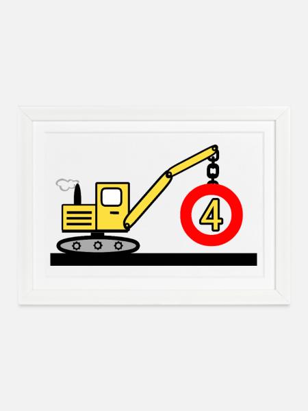 Bagger - Gerahmtes Poster (37 × 27 cm) - Weiß
