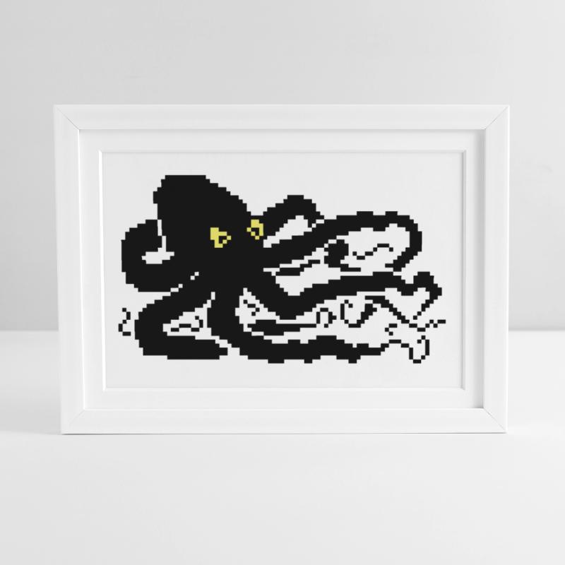 Pieuvre pixel 8 bits Affiche encadrée (37 × 27 cm)