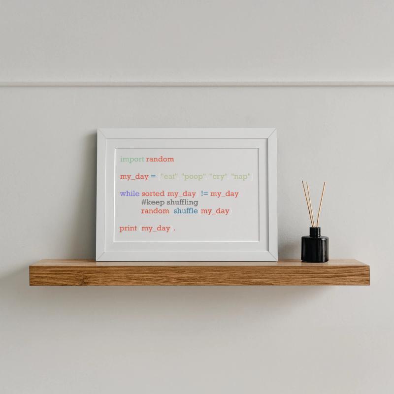 Lustiger Python-Code über den Alltag, Baby Gerahmtes Poster (37 × 27 cm)