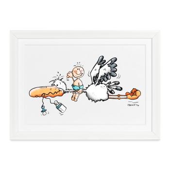 Cigogne apporte bébé - Affiche encadrée (37 × 27 cm) - blanc - Devant
