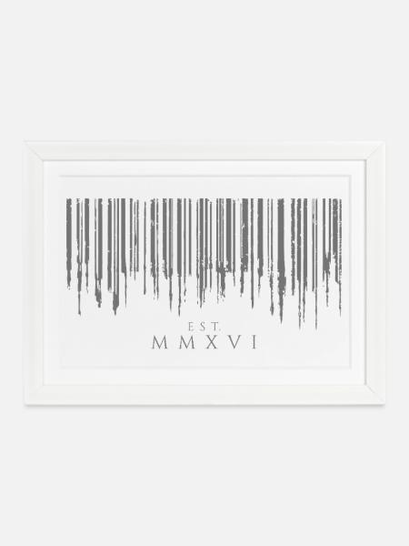 Barcode Tropfen Gray Est. MMXVI - Gerahmtes Poster (37 × 27 cm) - Weiß