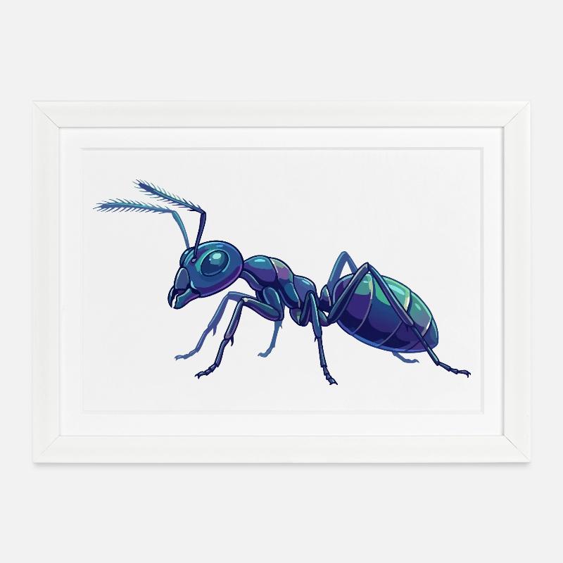 Détails de fourmis bleues Macro graphiques vectoriels Fourmis - Affiche encadrée (37 × 27 cm) - blanc